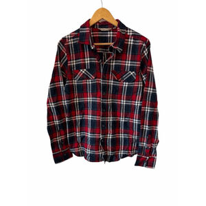 Mountain Warehouse Plaid Flannel Shirt Womens S Red Blue Cotton Button